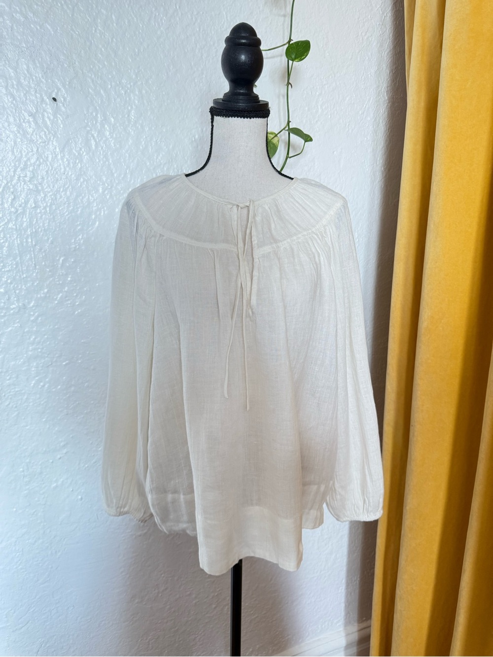 J. Crew Cream Tie-Front Peasant Blouse